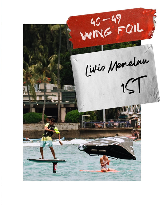 Livio Menelau on the 40-49 wing foil podium, Koa Kai Triple Crown 2025