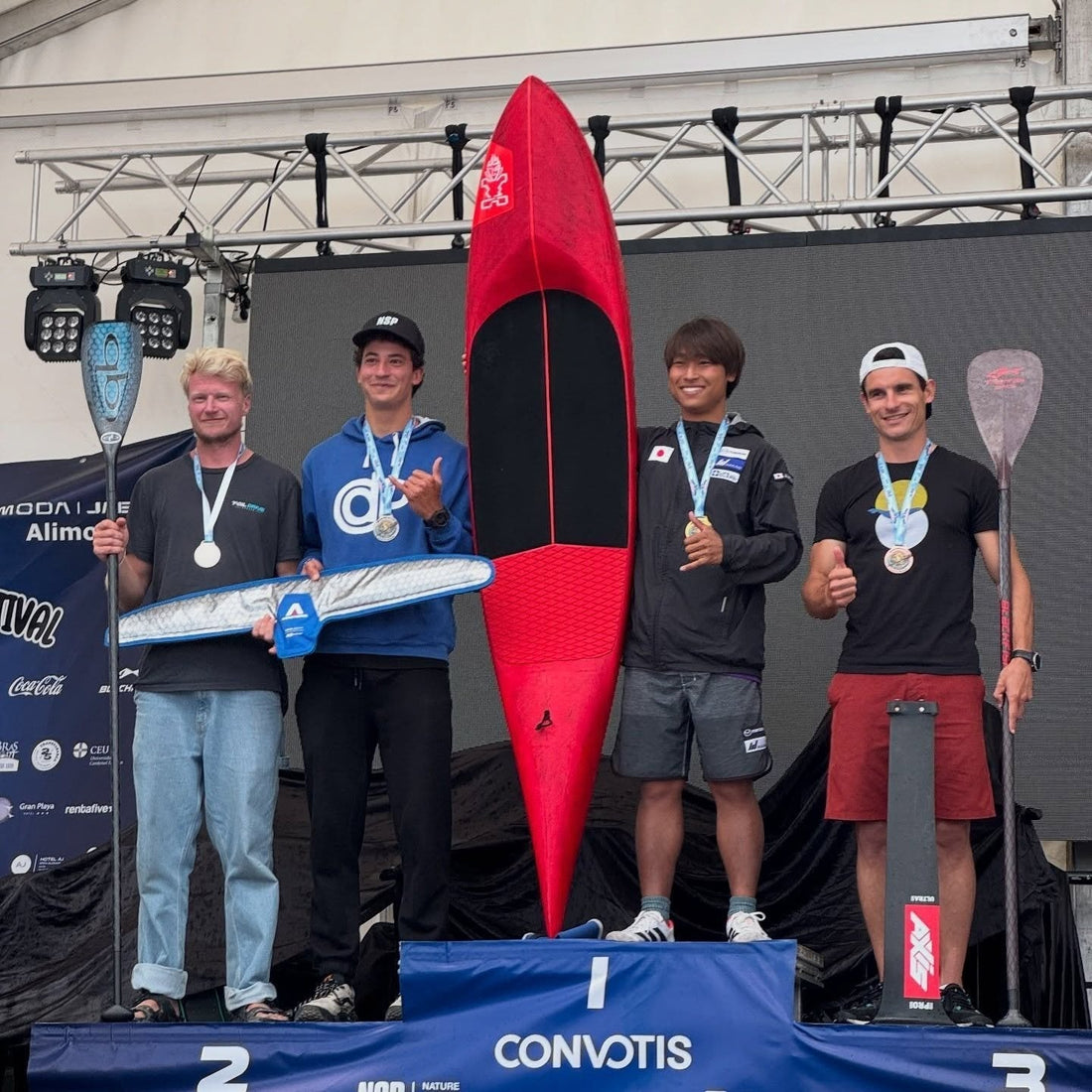 Boris Jinvresse third in the downwind SUP foil race at the World SUP Festival